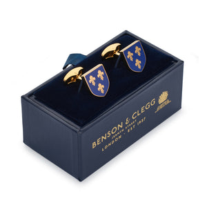 Fleur De Lys Shield Cufflinks In Imperial Blue