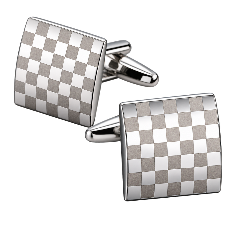 Silver-Tone Checkerboard Pattern Cufflinks
