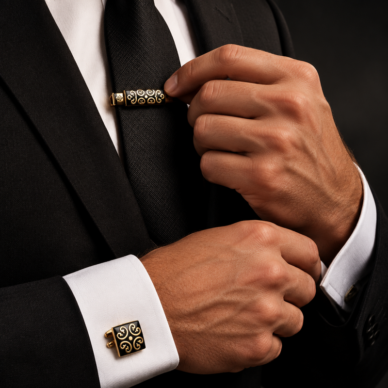Gold-Tone Scrollwork Motif Cufflink Set