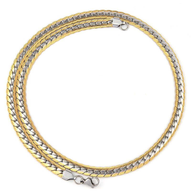 Men's two-tone herringbone link necklace in gold and silver finish with lobster clasp