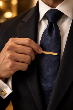 Gold-Tone Tie Clip With Beveled Ends