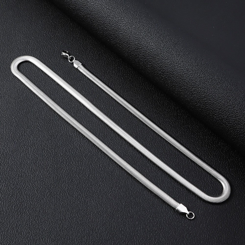 Silver-tone flat herringbone chain necklace with a polished finish and lobster clasp