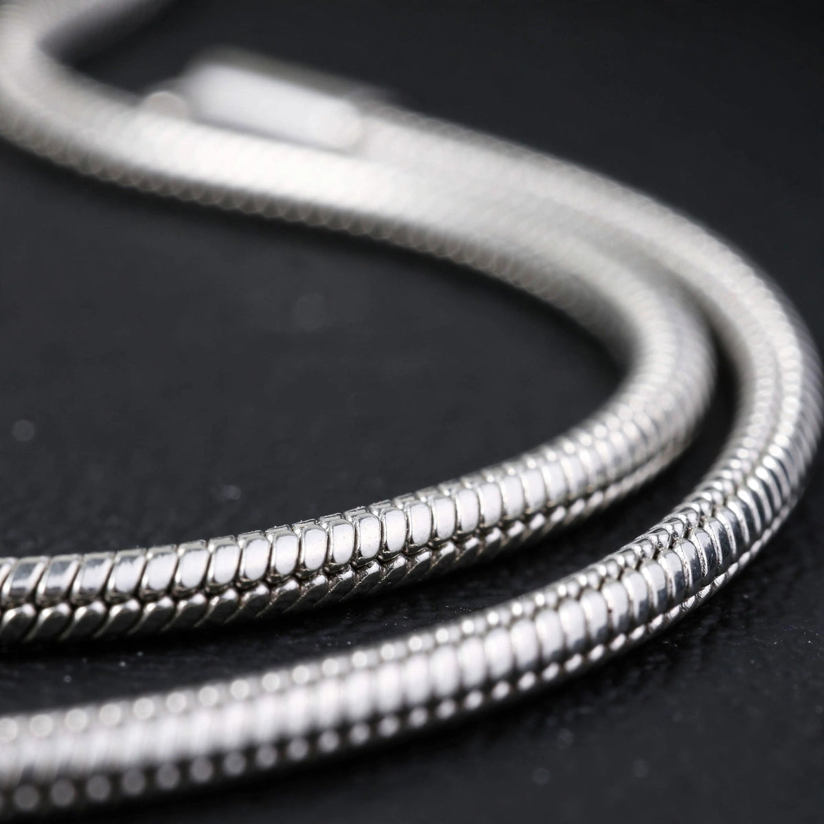 Silver-Tone Round Snake Chain Men's Bracelet