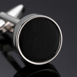 Silver-Tone Cufflinks with Black Enamel Inlay
