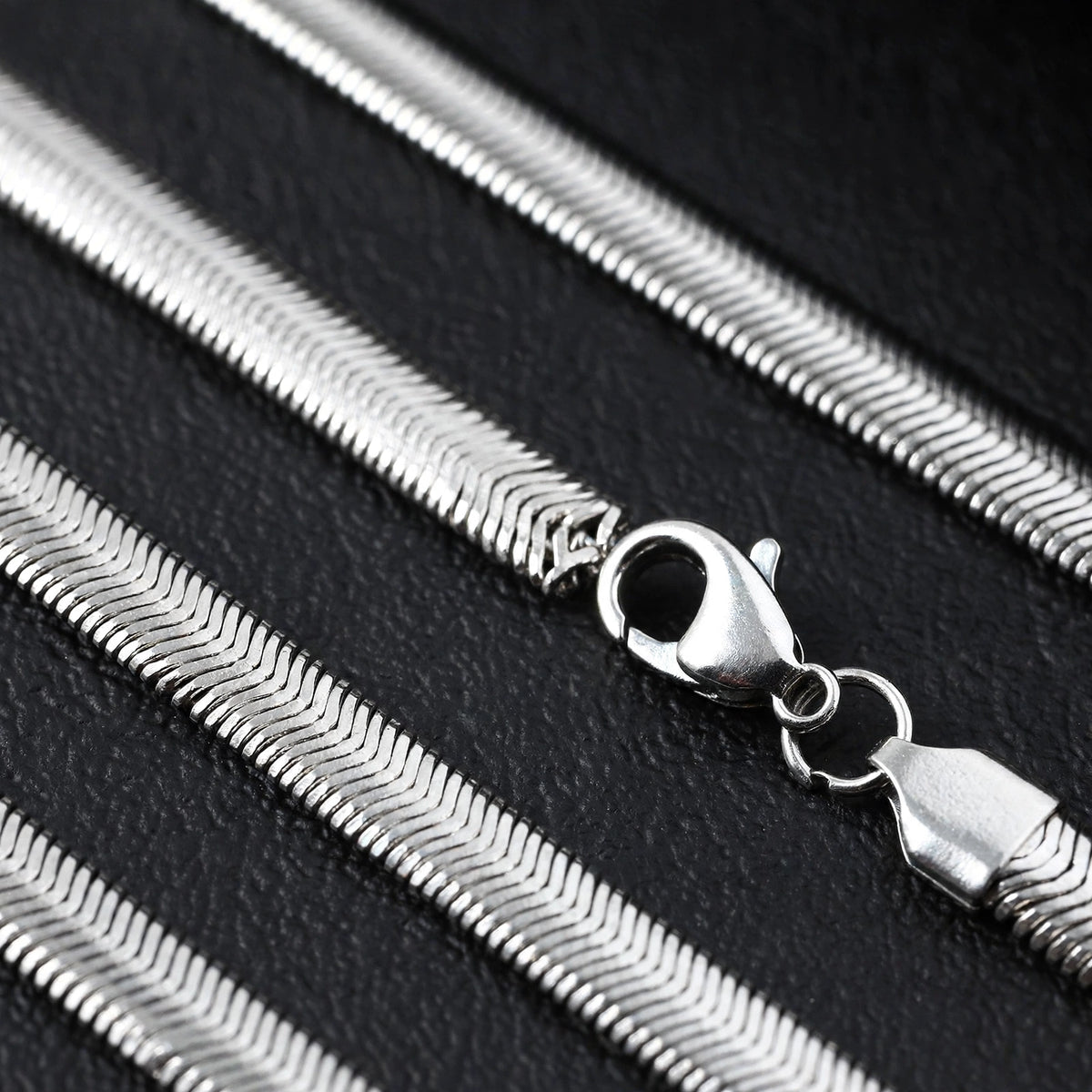Silver-Tone Flat Herringbone Chain Necklace