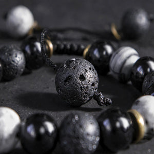 Men's Matte Lava Stone And Polished Agate Bracelet
