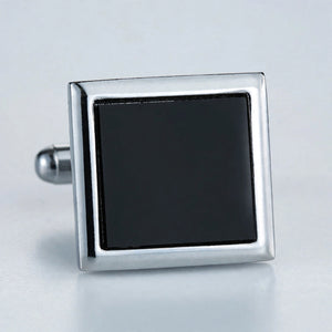 Square Cufflinks with Black Enamel Inlay