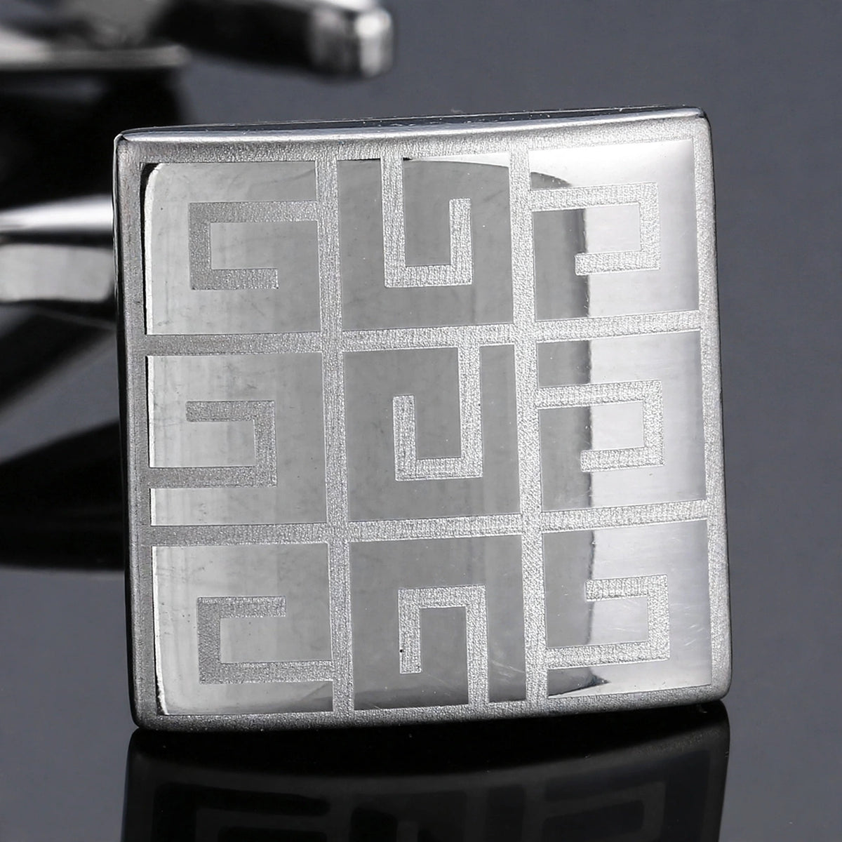 Silver-Tone Cufflinks with Etched Square Pattern