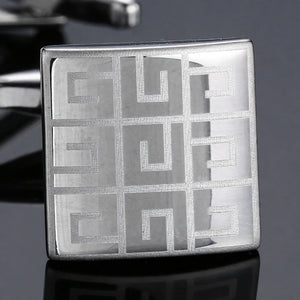 Silver-Tone Cufflinks with Etched Square Pattern