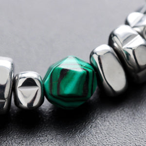Malachite-Stone Bead and Steel Nugget Men's Bracelet