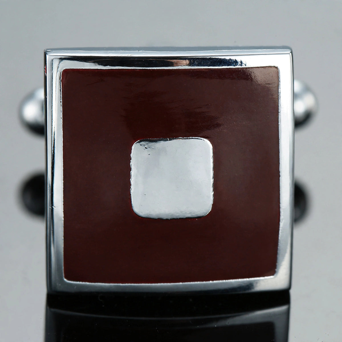 Silver-Tone Cufflinks with Brown Enamel Square