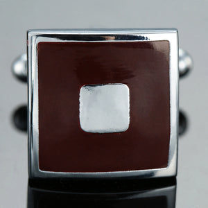 Silver-Tone Cufflinks with Brown Enamel Square