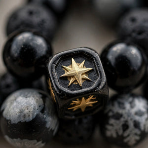 Beaded Stone Bracelet with Engraved Compass Cube