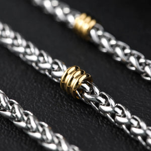 Silver-Tone Wheat Chain Necklace With Gold-Tone Steel Rings