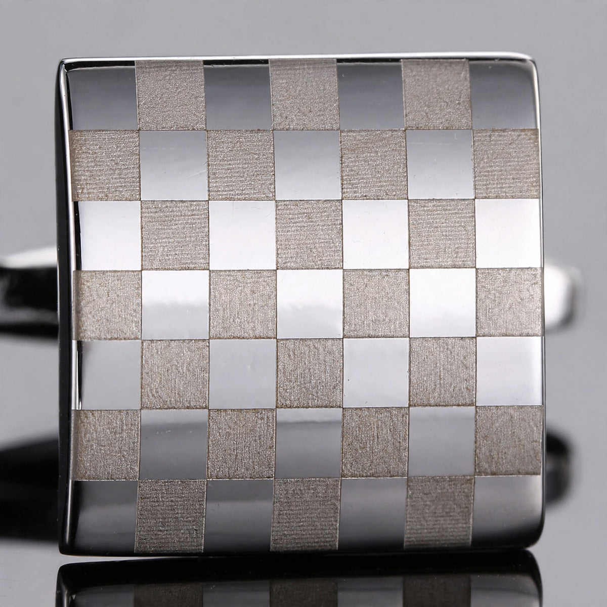 Silver-Tone Checkerboard Pattern Cufflinks