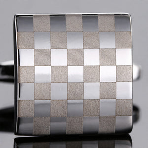 Silver-Tone Checkerboard Pattern Cufflinks