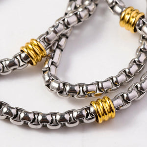 Silver-Tone Box Chain Bracelet With Gold-Tone Ribbed Stations