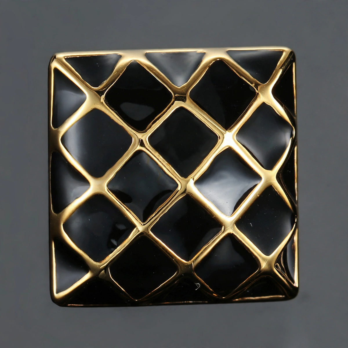 Gold-Tone Cufflinks with Black Enamel Quilted Grid