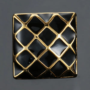 Gold-Tone Cufflinks with Black Enamel Quilted Grid