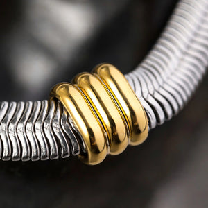 Silver-Tone Snake Chain Bracelet With Triple Gold-Tone Ring Accents