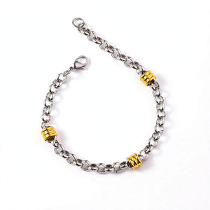 Silver-Tone Chain Bracelet with Gold-Tone Barrel Accents
