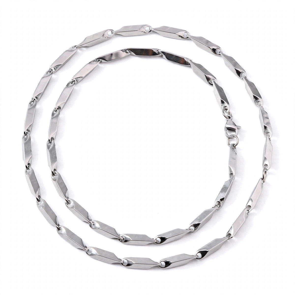 Silver-Tone Beveled Oblong Link Men's Necklace