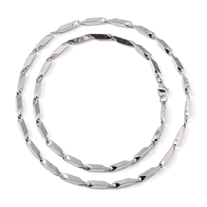 Silver-Tone Beveled Oblong Link Men's Necklace