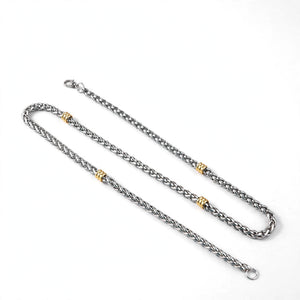 Silver-Tone Wheat Chain Necklace With Gold-Tone Steel Rings