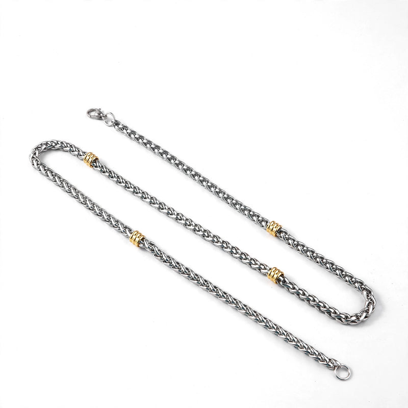 Silver-Tone Wheat Chain Necklace With Gold-Tone Steel Rings