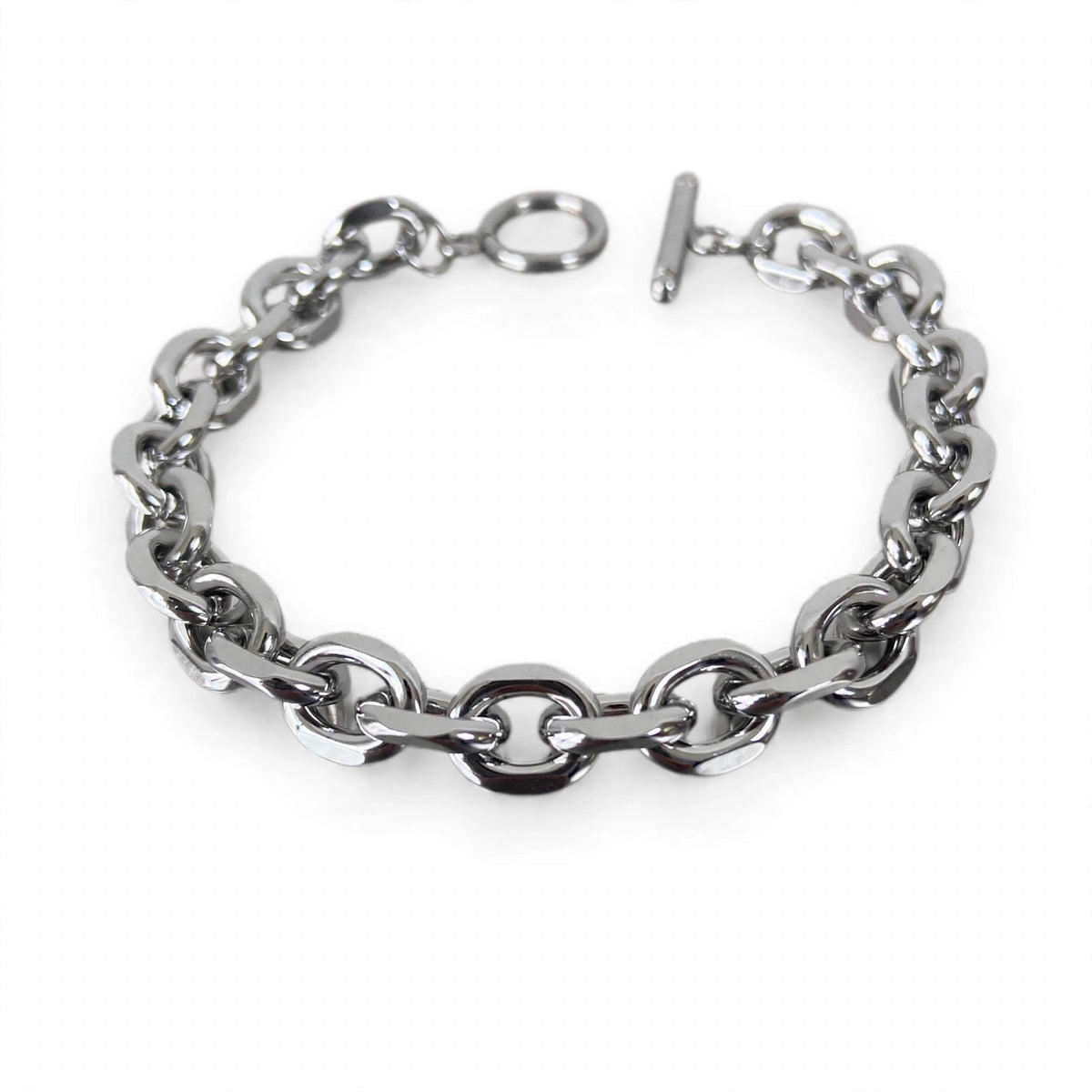Silver-Tone Oval Link Bracelet with Toggle Clasp