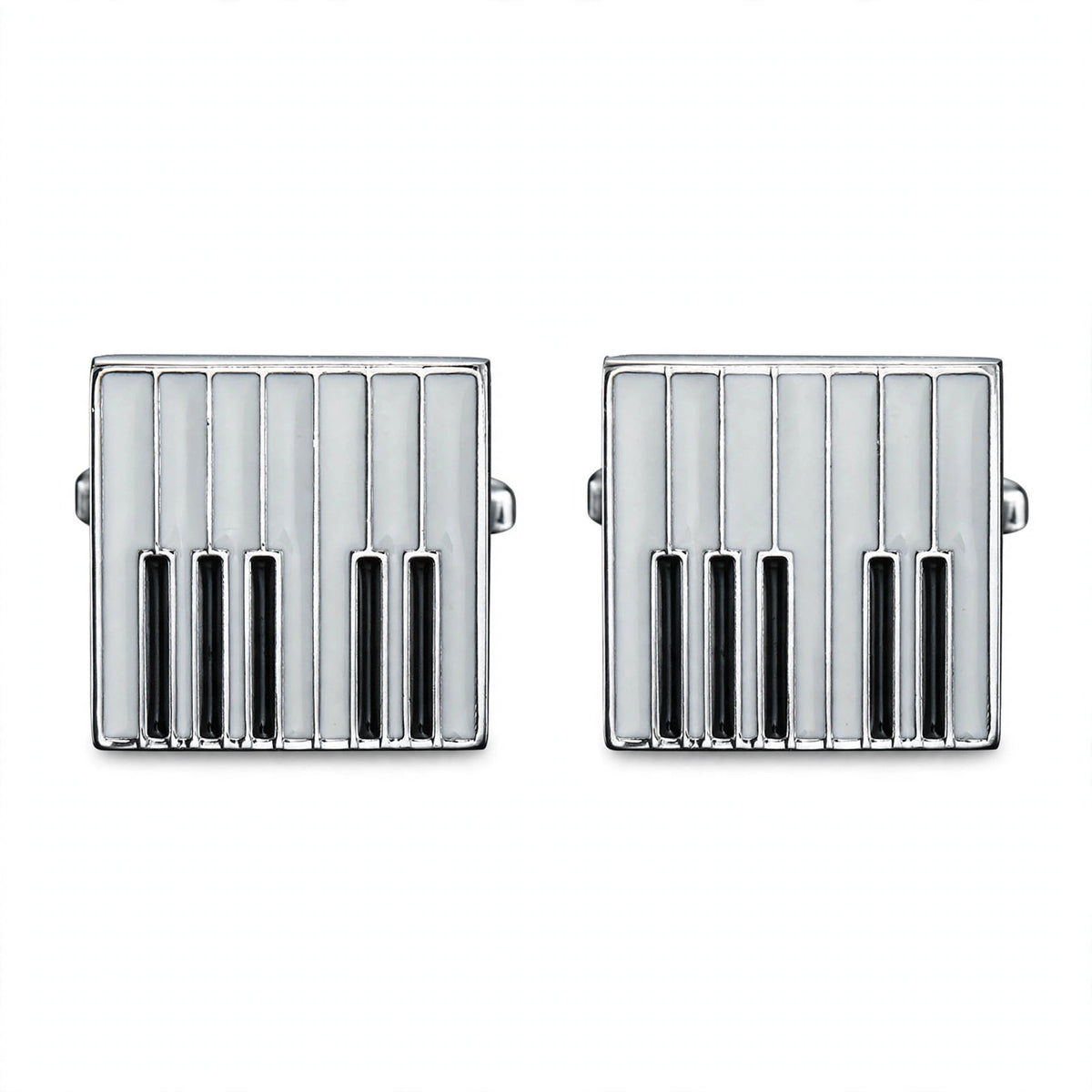 Silver-Tone Cufflinks with Piano Key Enamel Pattern