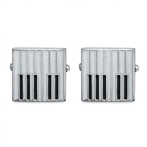 Silver-Tone Cufflinks with Piano Key Enamel Pattern