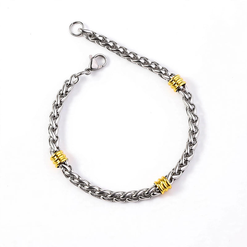 Wheat Chain Bracelet with Gold-Tone Rings