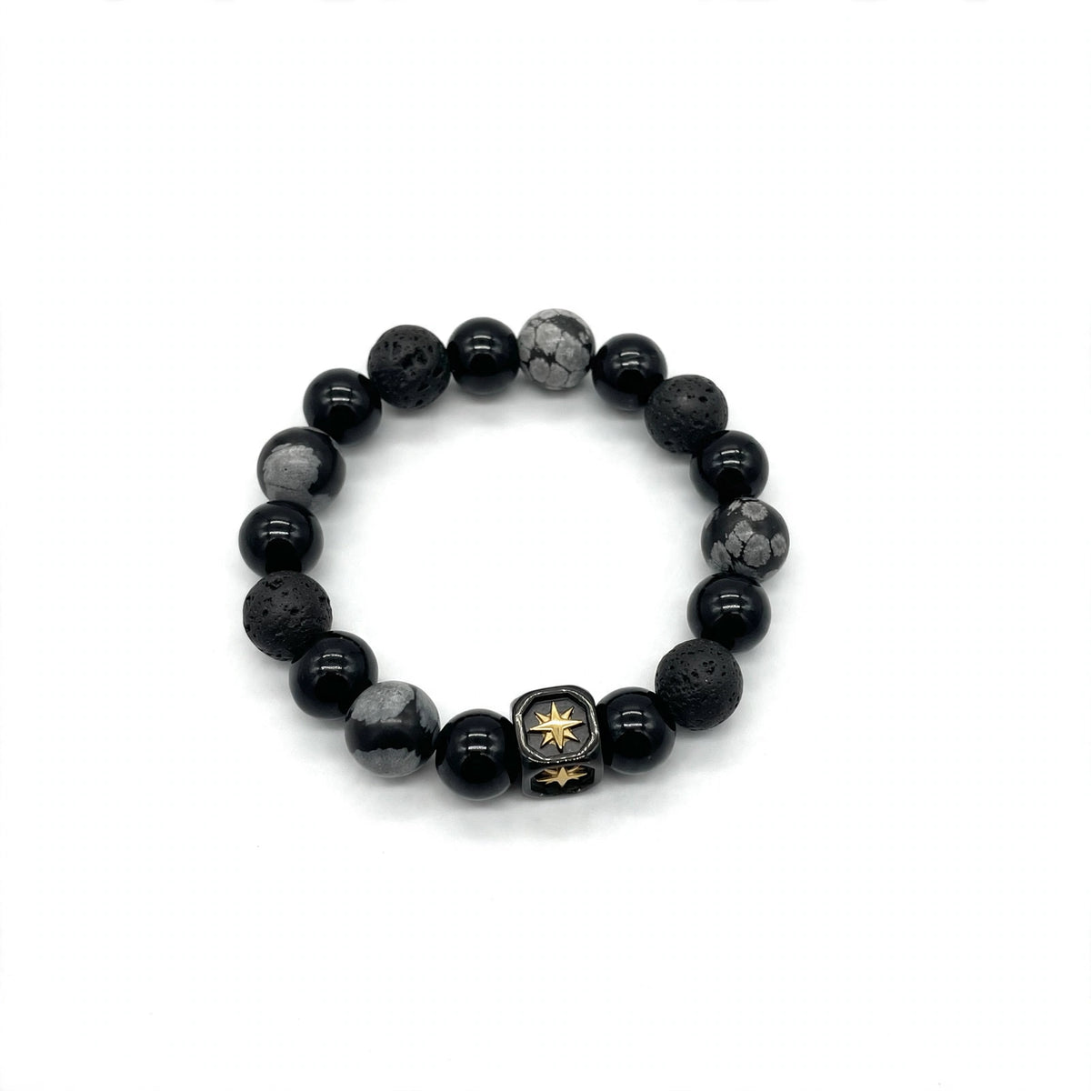 Beaded Stone Bracelet with Engraved Compass Cube