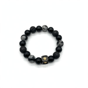 Beaded Stone Bracelet with Engraved Compass Cube