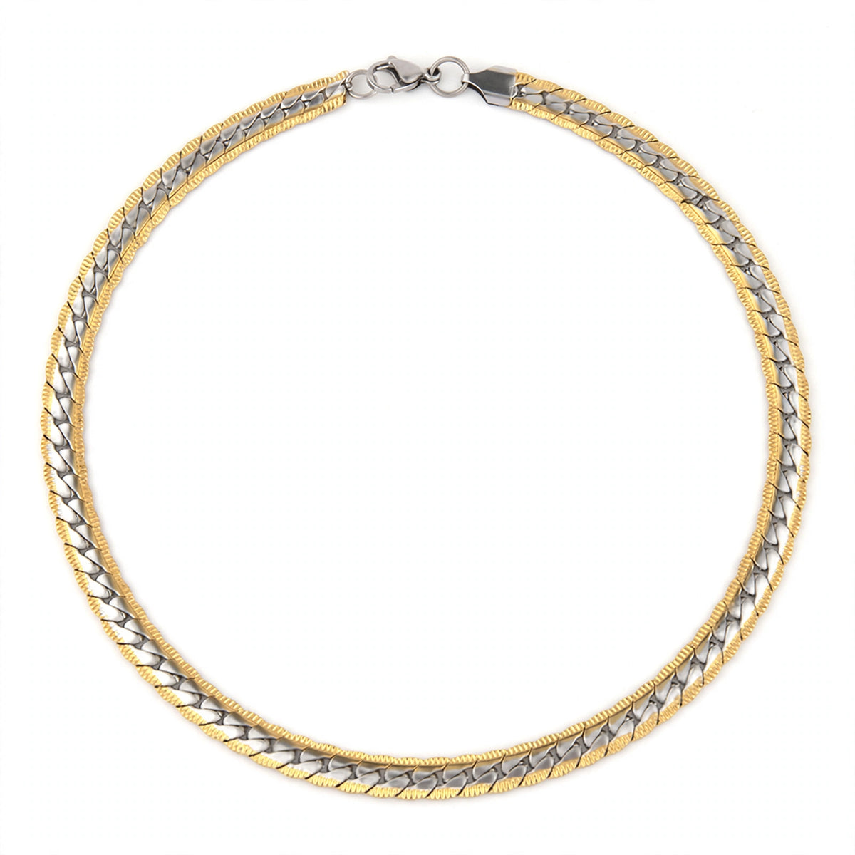 Men's Two-Tone Herringbone Link Necklace