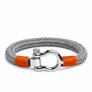Grey Braided Cord Bracelet With Steel Shackle Clasp