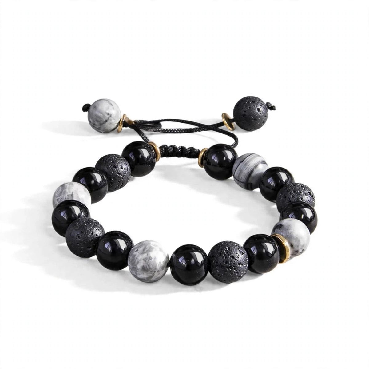 Men's Matte Lava Stone And Polished Agate Bracelet