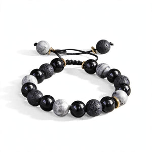 Men's Matte Lava Stone And Polished Agate Bracelet
