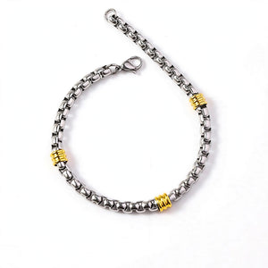 Silver-Tone Box Chain Bracelet With Gold-Tone Ribbed Stations