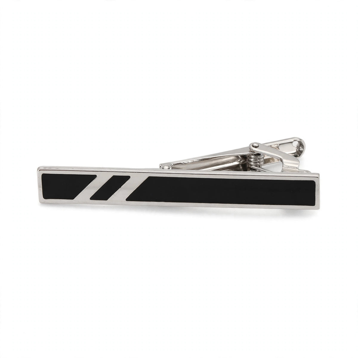 Silver-Tone Tie Clip with Black Enamel Inlay
