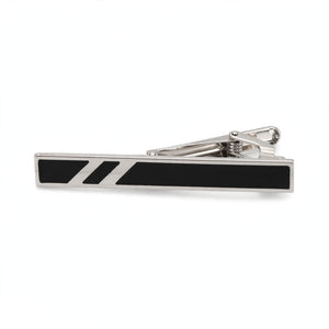 Silver-Tone Tie Clip with Black Enamel Inlay