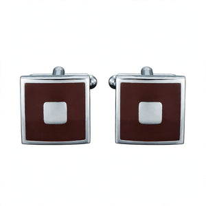 Silver-Tone Cufflinks with Brown Enamel Square