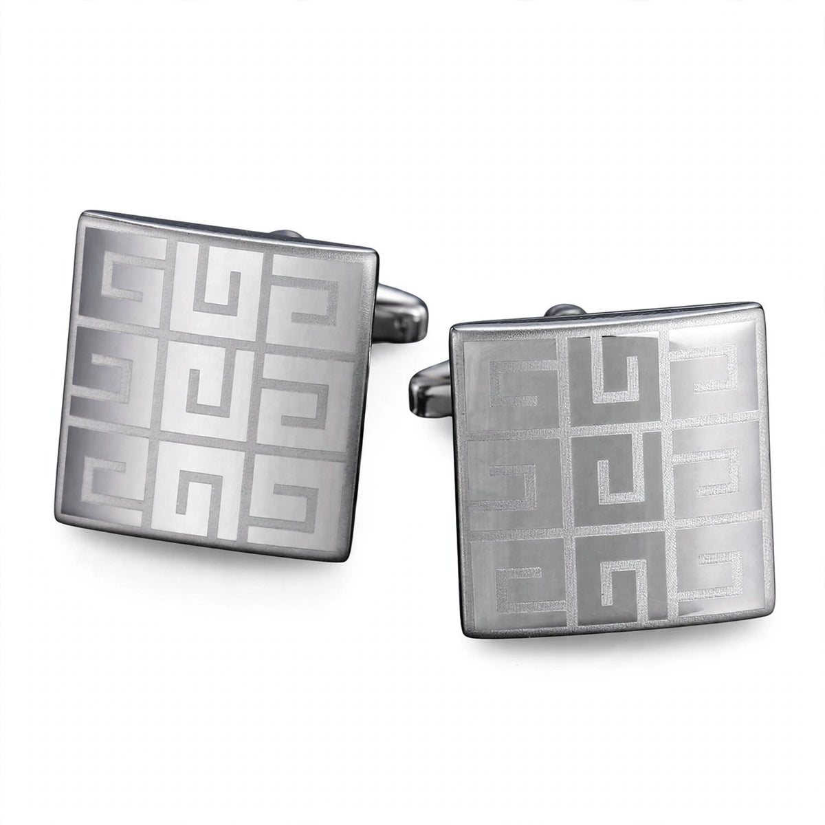 Silver-Tone Cufflinks with Etched Square Pattern