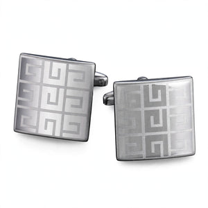 Silver-Tone Cufflinks with Etched Square Pattern