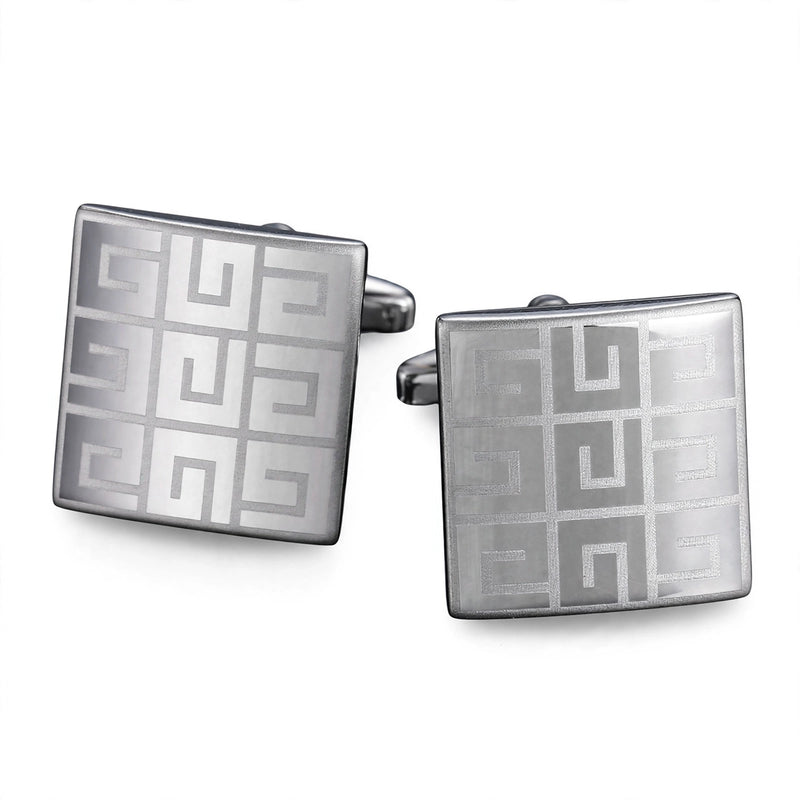 Silver-Tone Cufflinks with Etched Square Pattern