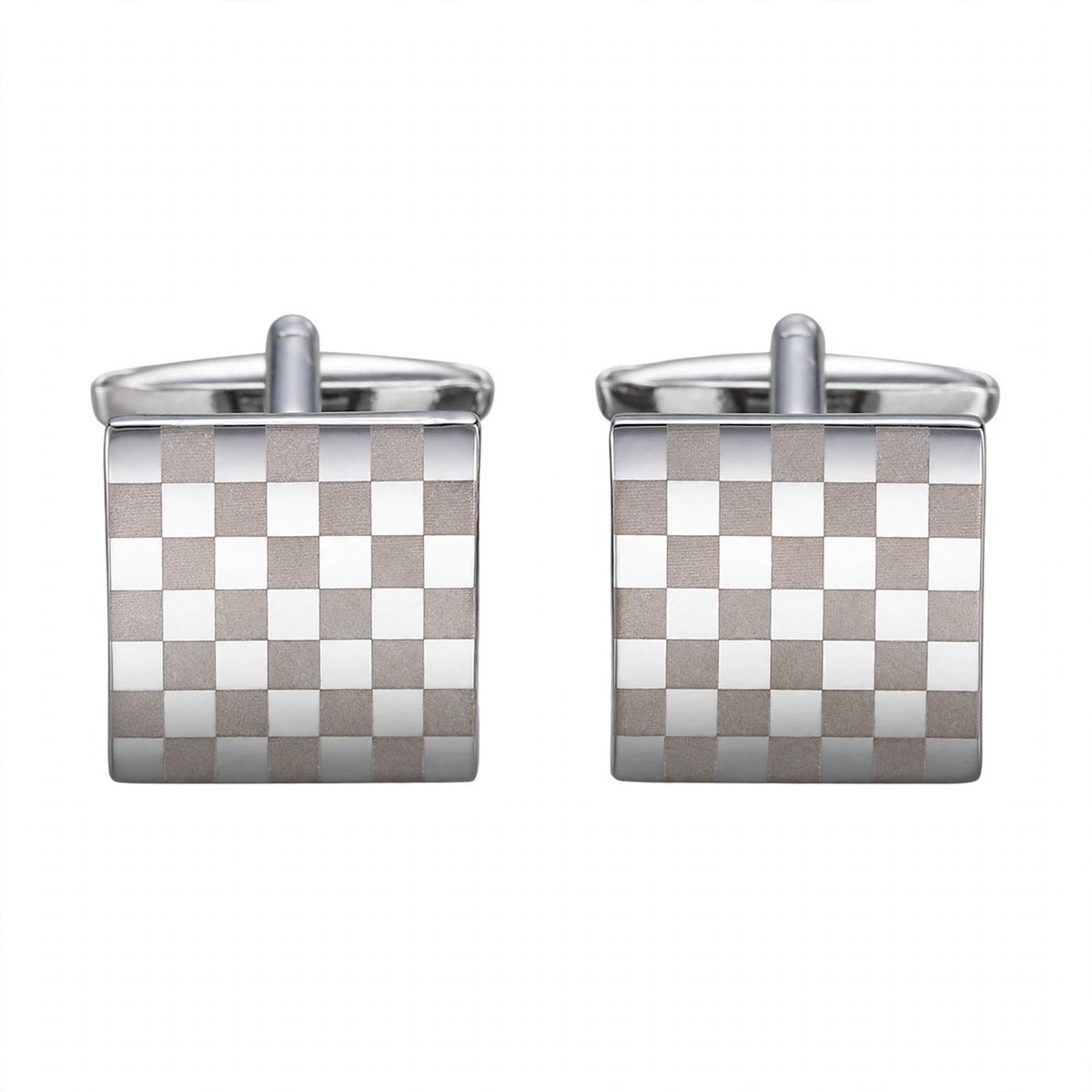 Silver-Tone Checkerboard Pattern Cufflinks