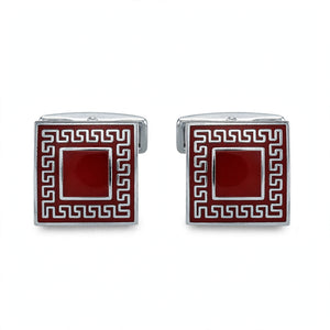 Red Enamel and Greek Key Border Cufflinks