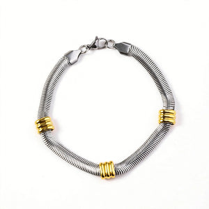 Silver-Tone Snake Chain Bracelet With Triple Gold-Tone Ring Accents