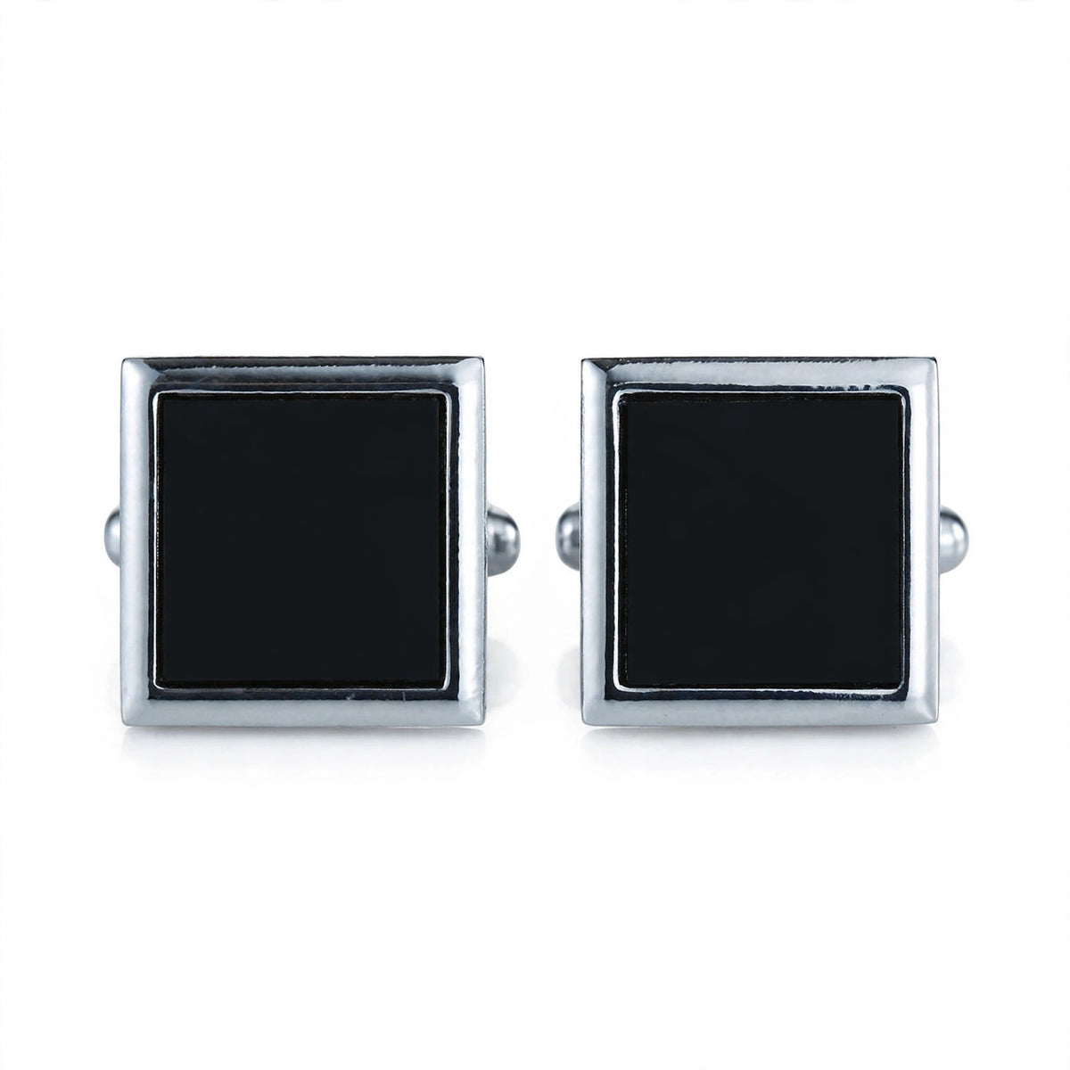 Square Cufflinks with Black Enamel Inlay